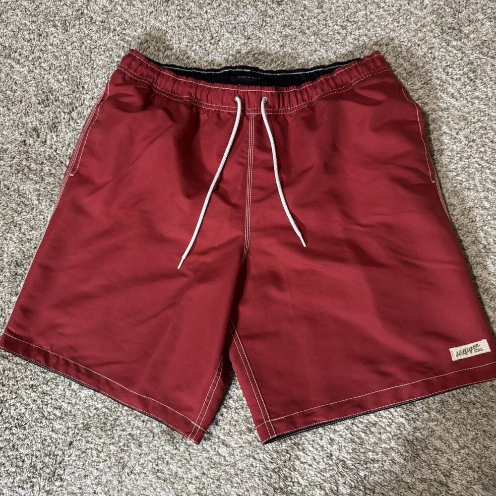 Tommy Hilfiger Swim Trunks Mens Large Red Solid Mesh Lined Drawstring Pockets
